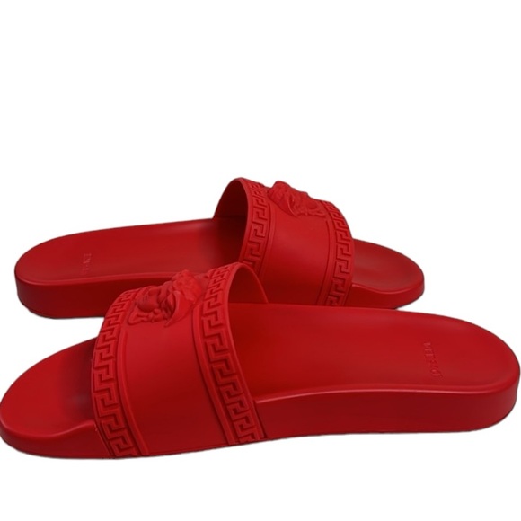 VERSACE EXCELLENT RED MEDUSA PALAZZO SLIDES SANDALS SIZE 11 / 44 MADE IN ITALY - Picture 7 of 12